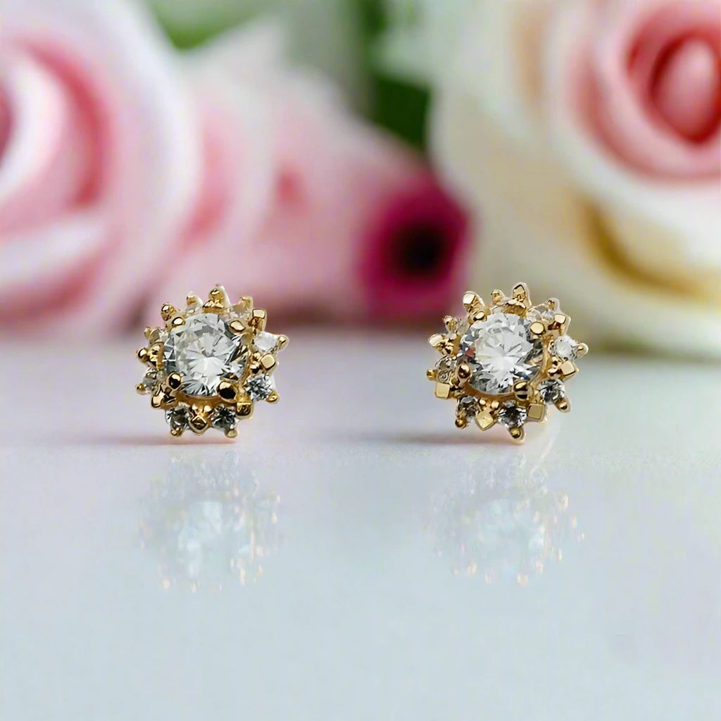 14k Yellow Gold Round Cut Diamond Stud Earrings-Black Diamonds New York