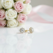 14k Yellow Gold Round Cut Diamond Option Stud Earrings-Black Diamonds New York