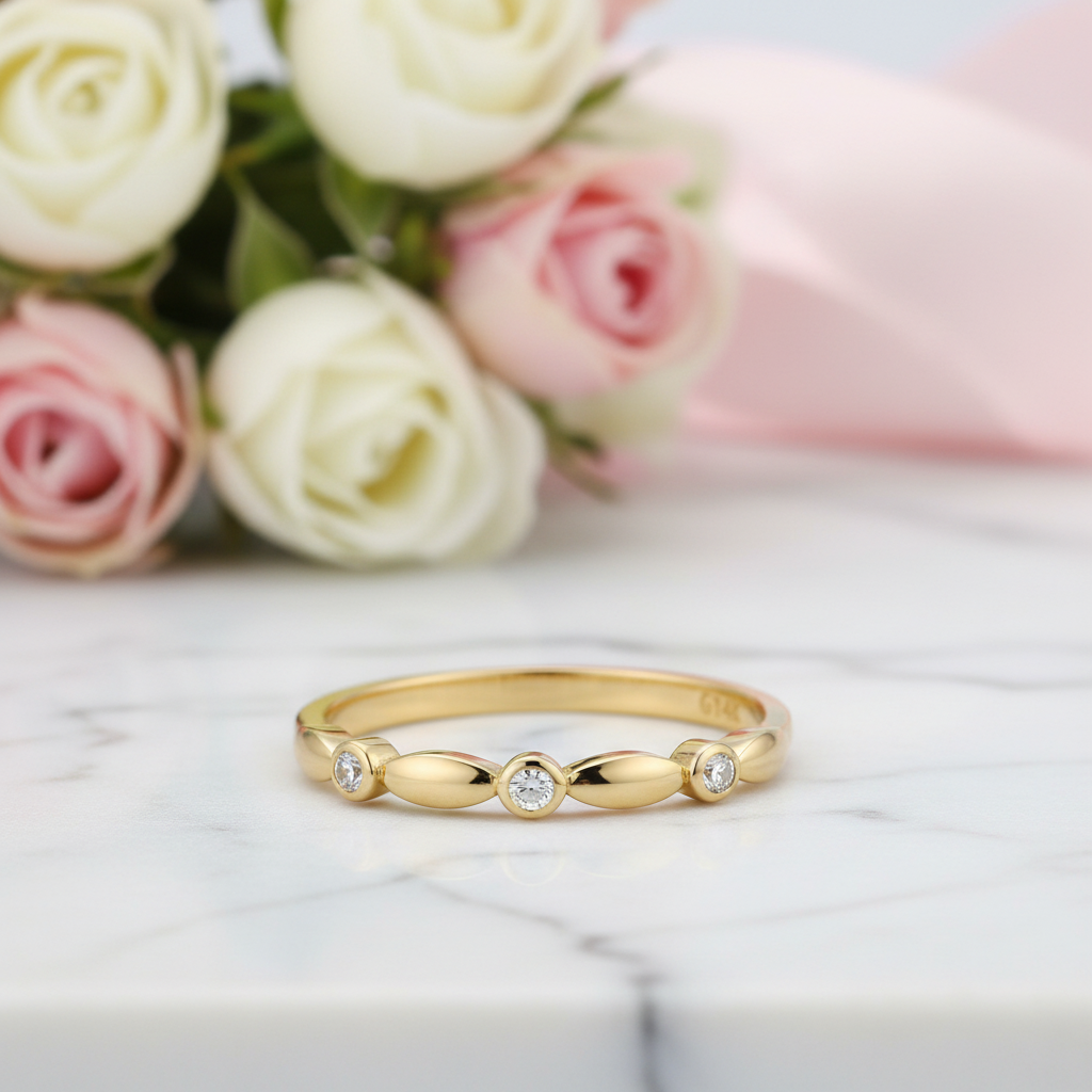 14k Yellow Gold Stackable Ring 0.03ct Natural Diamond Option-Black Diamonds New York
