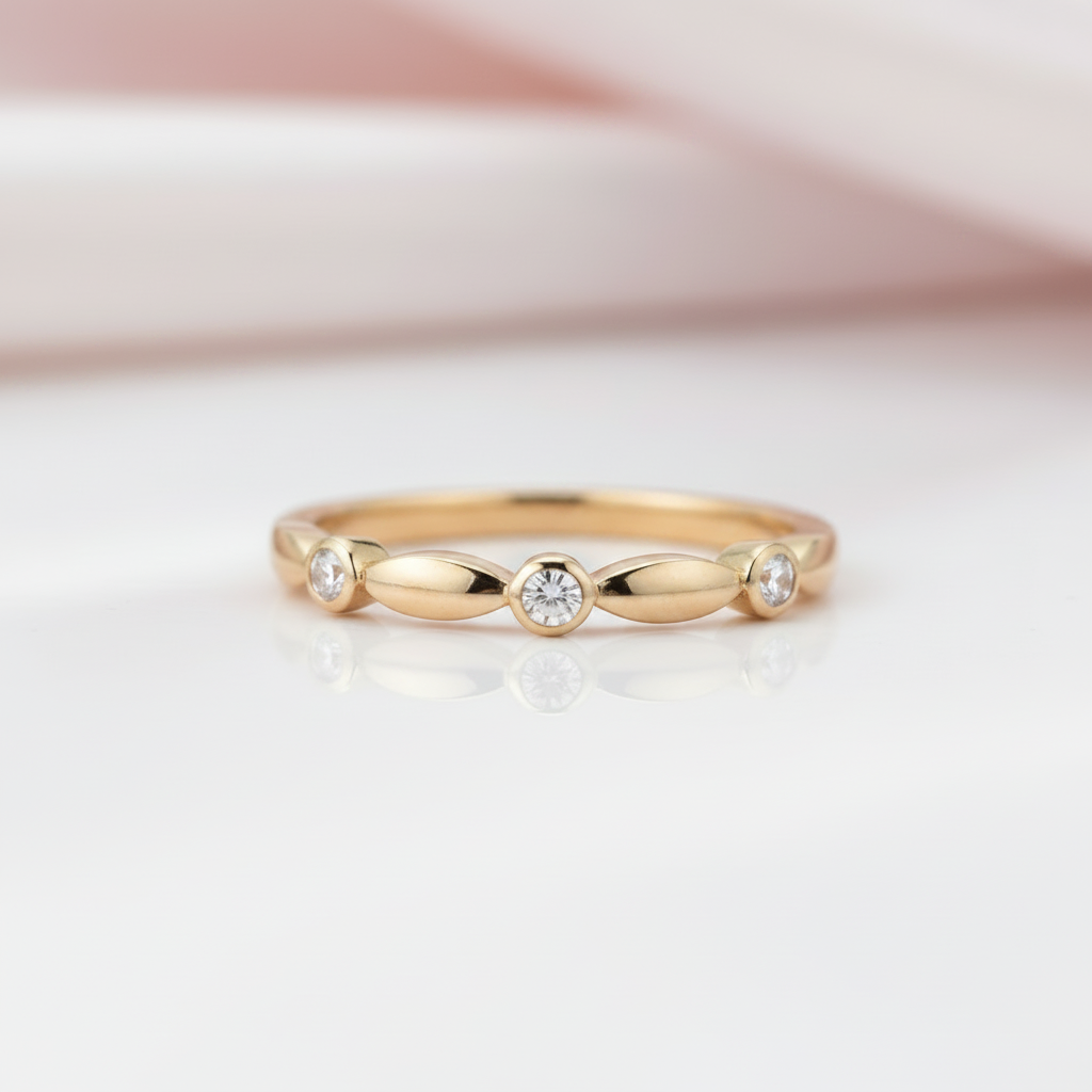 14k Yellow Gold Stackable Ring 0.03ct Natural Diamond Option-Black Diamonds New York