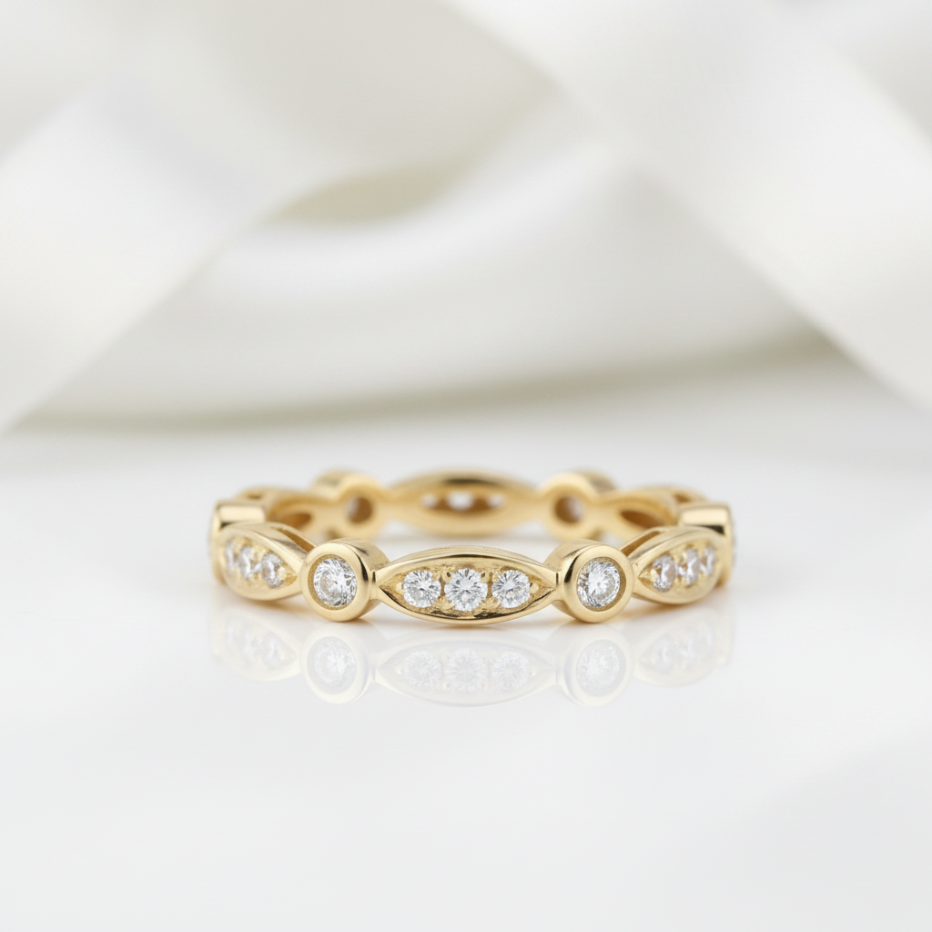 14k Yellow Gold Vintage Ring Band 0.3ct Natural Diamond-Black Diamonds New York