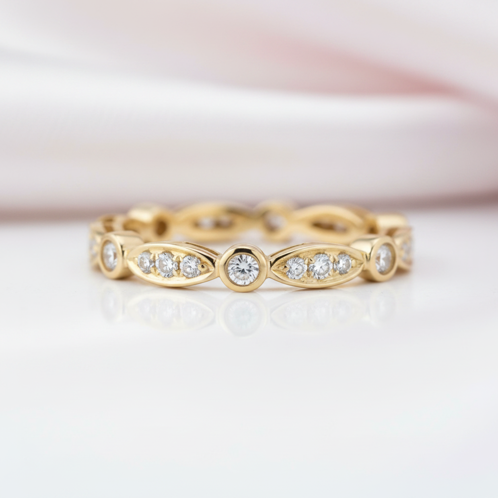 14k Yellow Gold Vintage Ring Band 0.3ct Natural Diamond-Black Diamonds New York