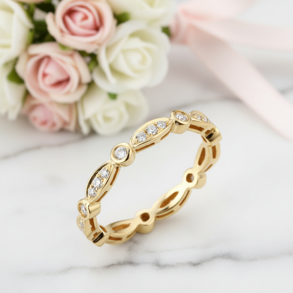 14k Yellow Gold Vintage Ring Band 0.3ct Natural Diamond-Black Diamonds New York