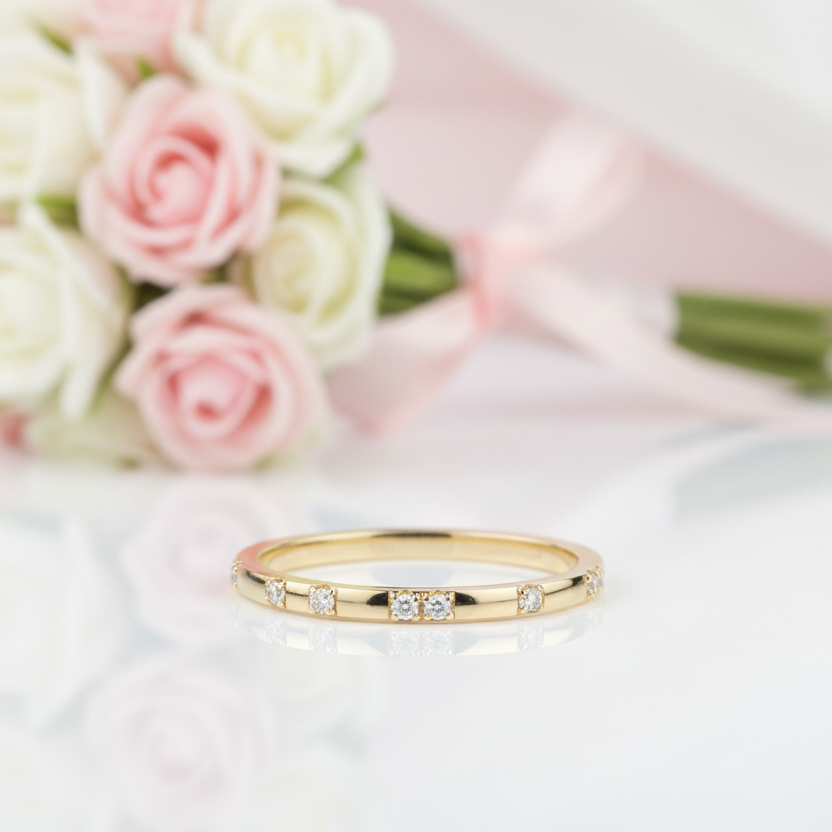 14k Yellow Diamond Option Stackable Wedding Band-Black Diamonds New York