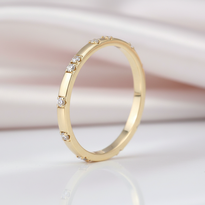 14k Yellow Diamond Option Stackable Wedding Band-Black Diamonds New York