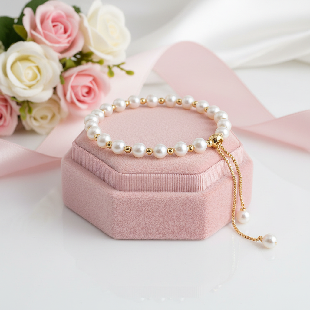 14k Gold Filled Freshwater Pearl Bracelet-Black Diamonds New York