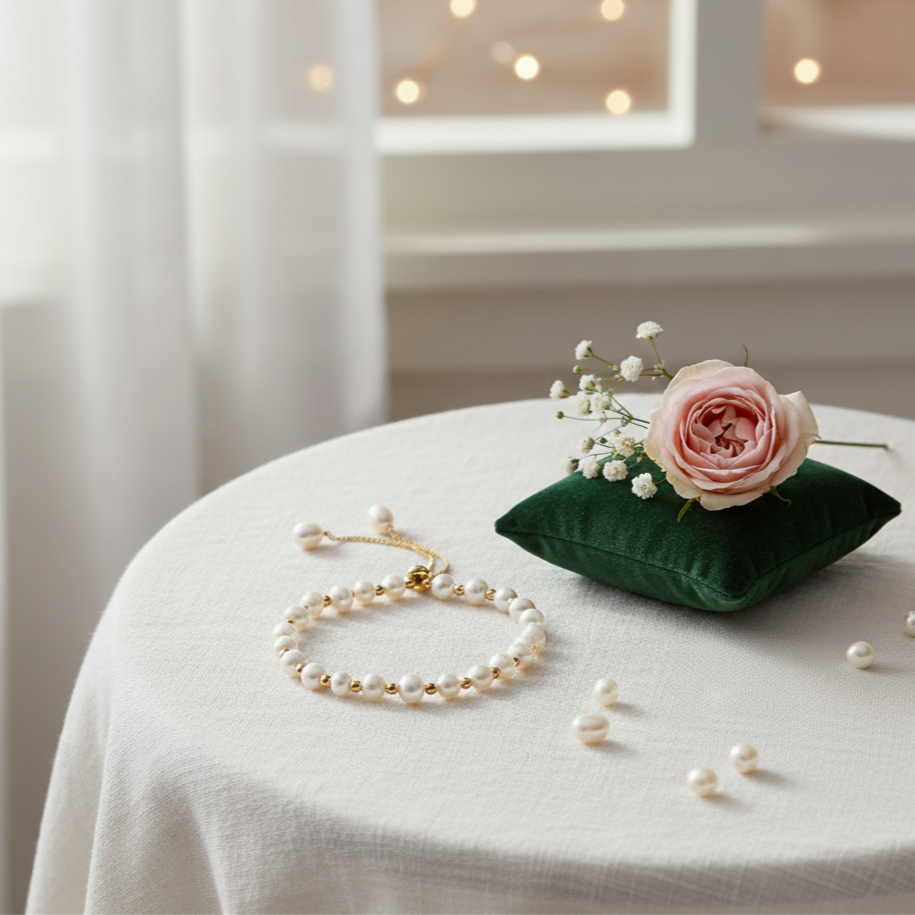 14k Gold Filled Freshwater Pearl Bracelet-Black Diamonds New York