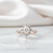 14k Gold Oval Cut 1.0 Ct Diamond Option Antique Flower Engagement Ring-Black Diamonds New York