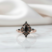14k Gold Oval Cut 1.0 Ct Diamond Option Antique Flower Engagement Ring-Black Diamonds New York