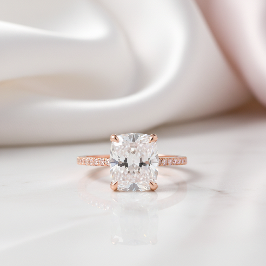 14k Gold VVS1 Cushion Cut 3.0 Ct Diamond Option Halo Engagement Ring-Black Diamonds New York