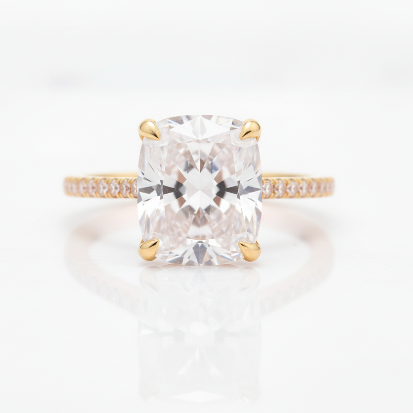 14k Gold VVS1 Cushion Cut 3.0 Ct Diamond Option Halo Engagement Ring-Black Diamonds New York