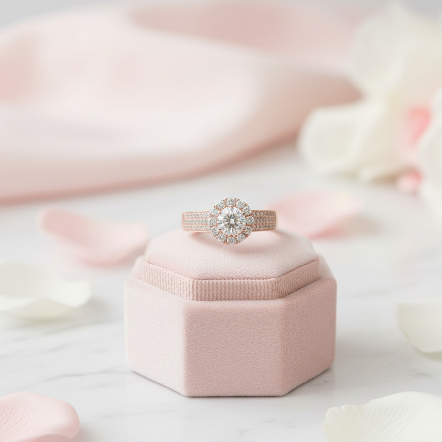 14k Rose Gold 0.5ct Diamond Halo Engagement Ring-Black Diamonds New York