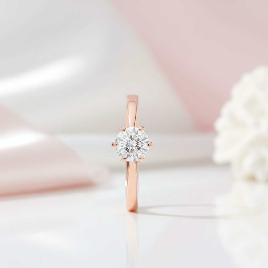 14k Rose Gold 0.8 Ct Lab Grown Diamond Option Solitaire Engagement Ring-Black Diamonds New York