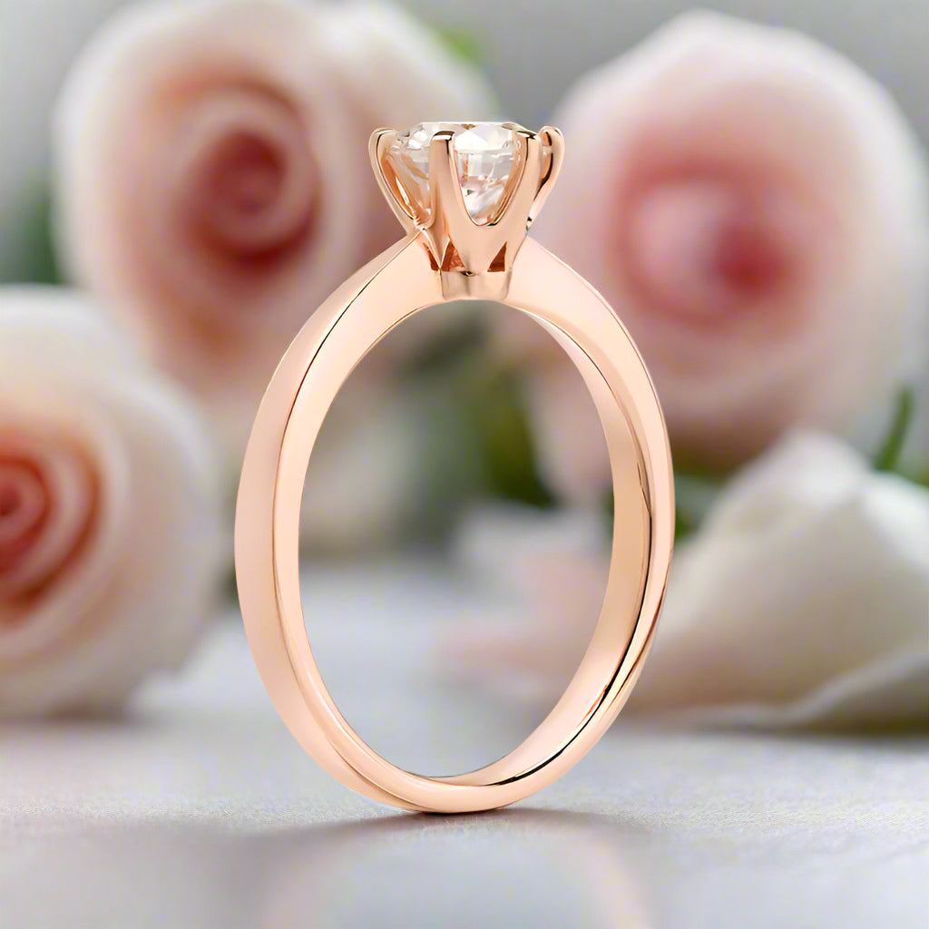 14k Rose Gold 0.8 Ct Lab Grown Diamond Solitaire Engagement Ring-Black Diamonds New York