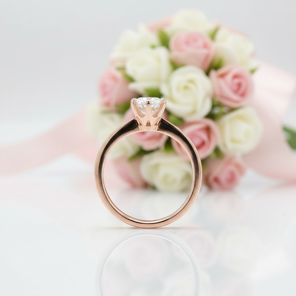 14k Rose Gold 0.8 Ct Lab Grown Diamond Option Solitaire Engagement Ring-Black Diamonds New York