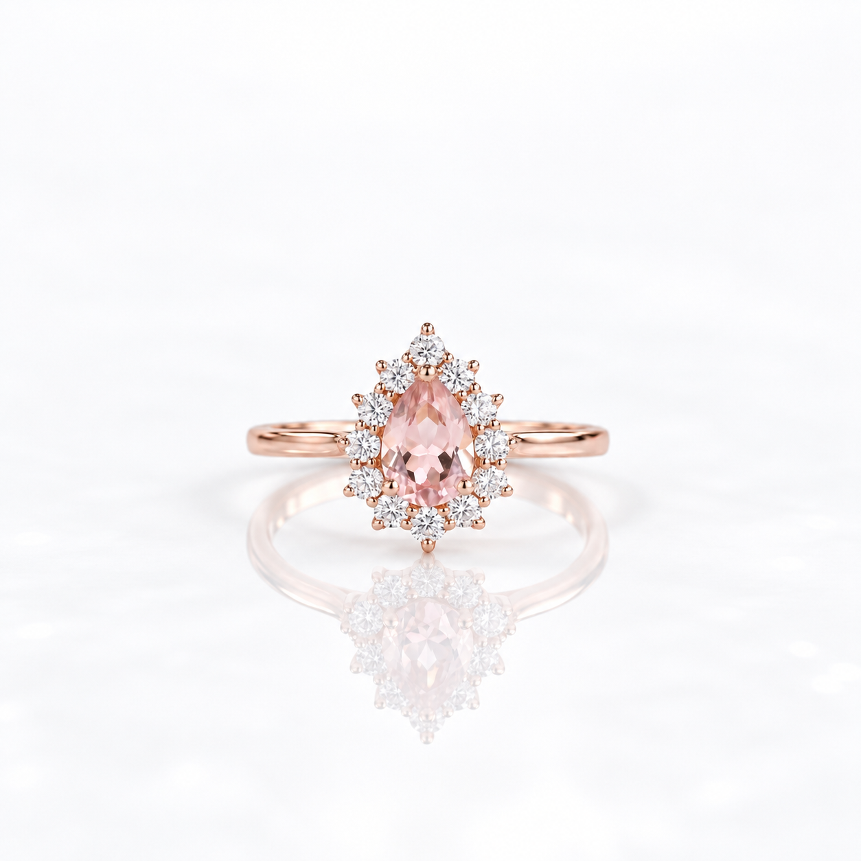 14k Rose Gold 5*7mm Morganite Halo Engagement Cocktail Engagement Ring-Black Diamonds New York