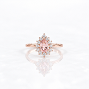 14k Rose Gold 5*7mm Morganite Halo Engagement Cocktail Engagement Ring-Black Diamonds New York