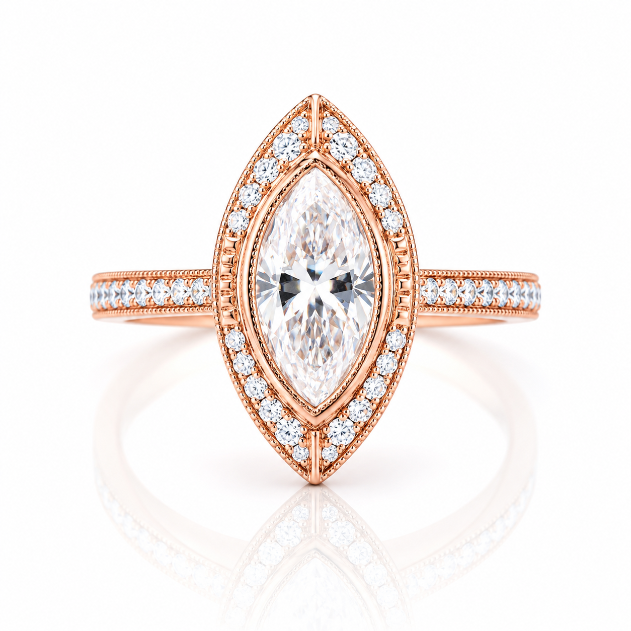 14k Rose Gold Marquise Cut Vintage Diamond Option Engagement Ring-Black Diamonds New York