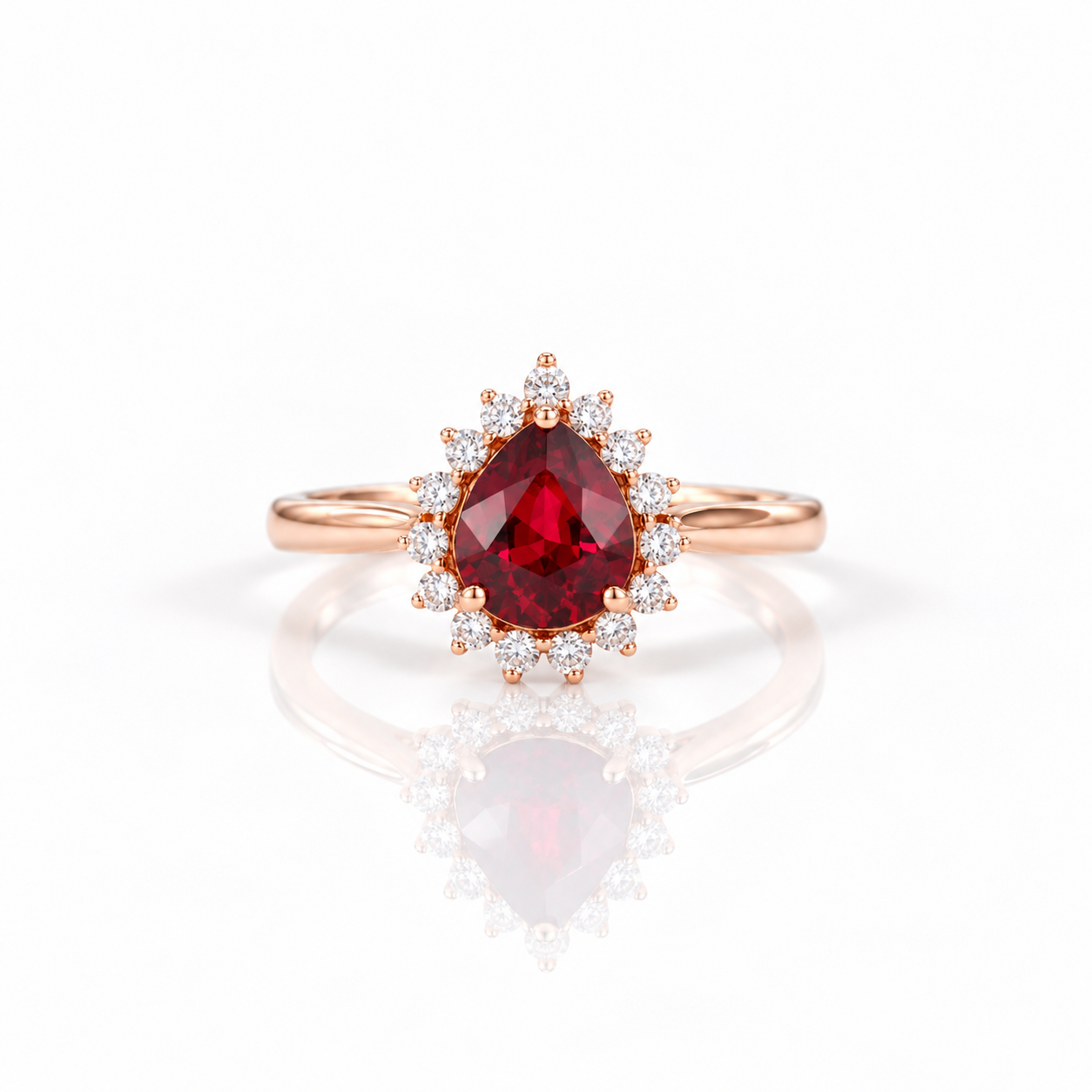 14k Rose Gold Pear Cut Garnet Diamond Option Halo Engagement Ring-Black Diamonds New York