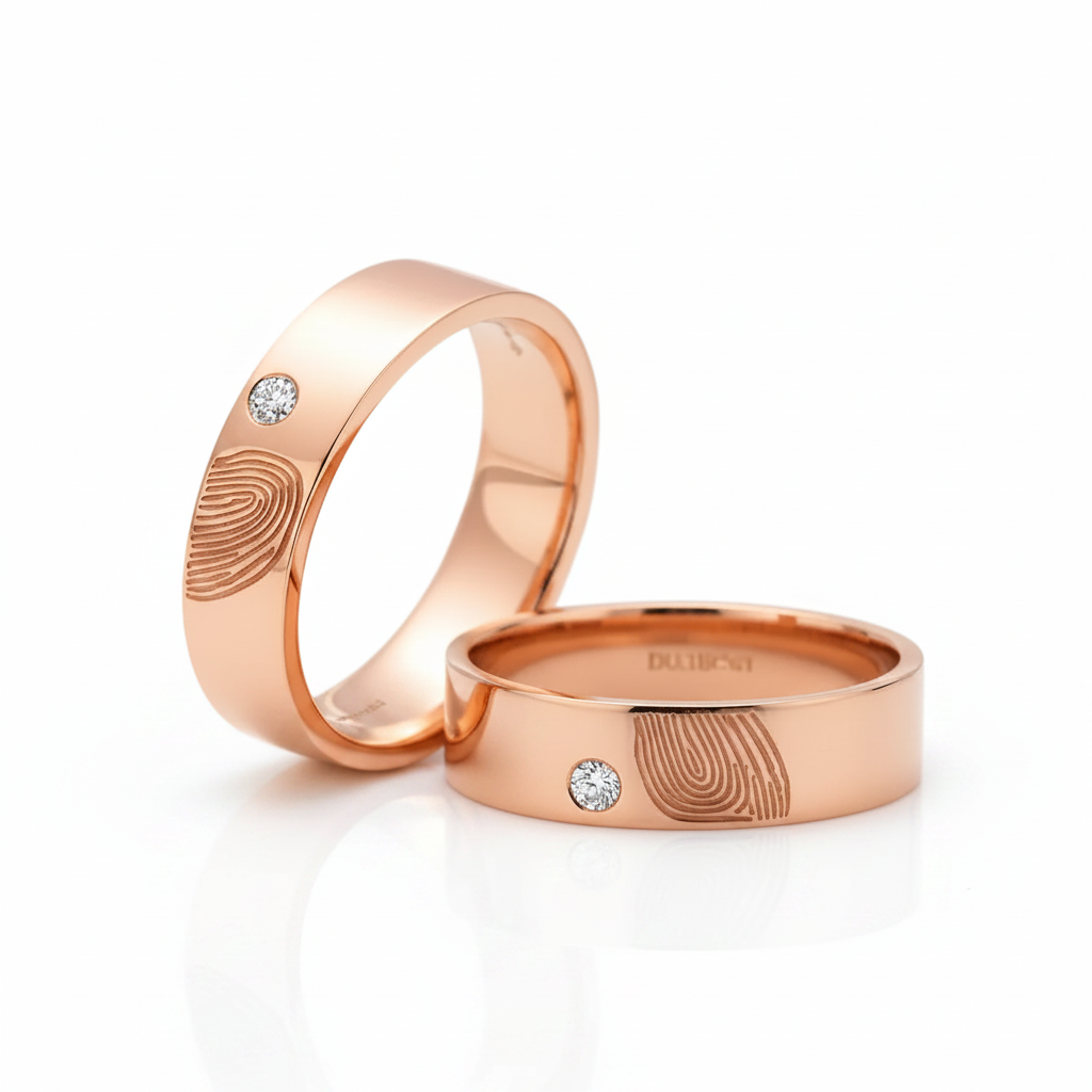 14k Rose Gold Round Diamond Option Fingerprint Engagement Ring-Black Diamonds New York