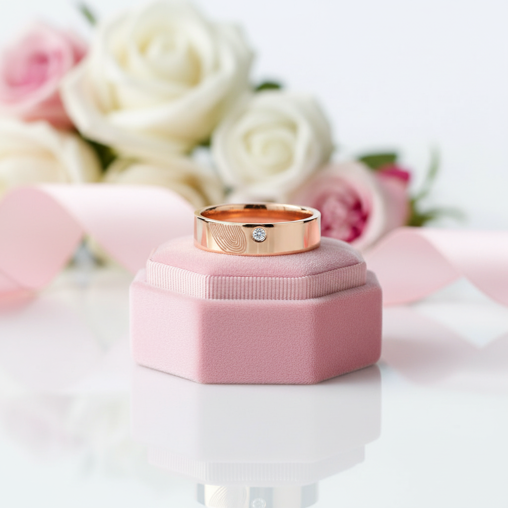 14k Rose Gold Round Diamond Option Fingerprint Engagement Ring-Black Diamonds New York