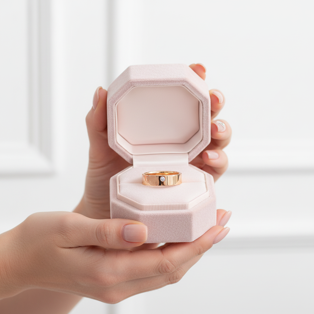 14k Rose Gold Round Diamond Fingerprint Engagement Ring