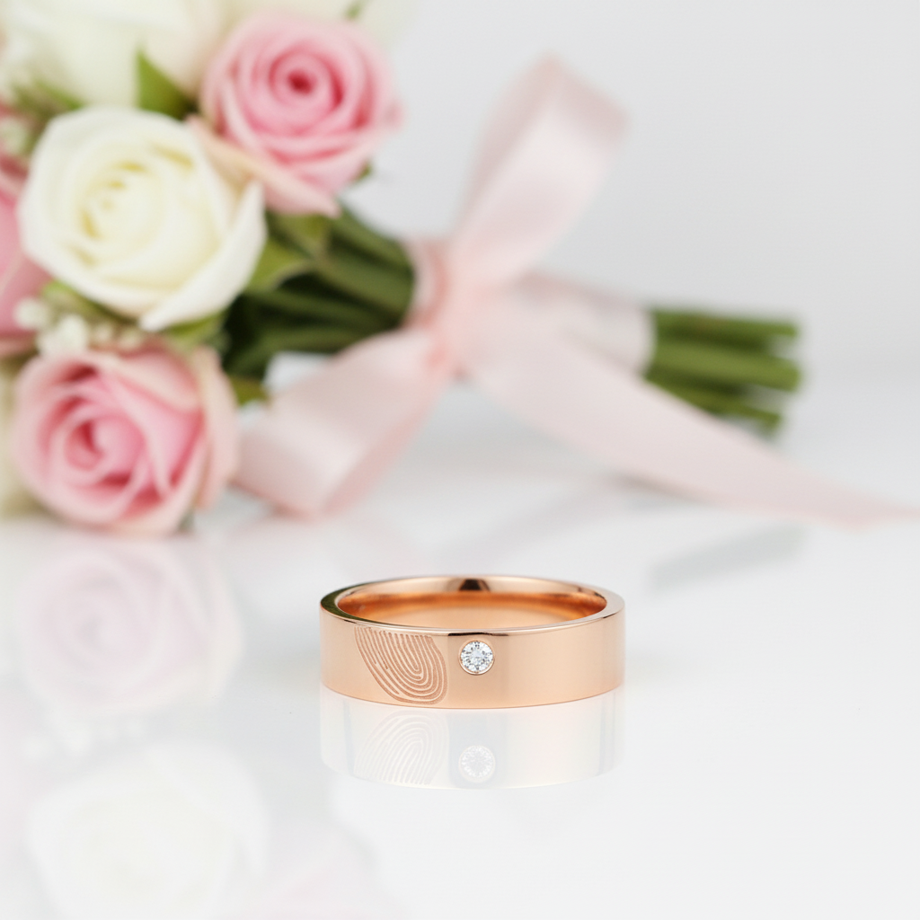 14k Rose Gold Round Diamond Option Fingerprint Engagement Ring-Black Diamonds New York