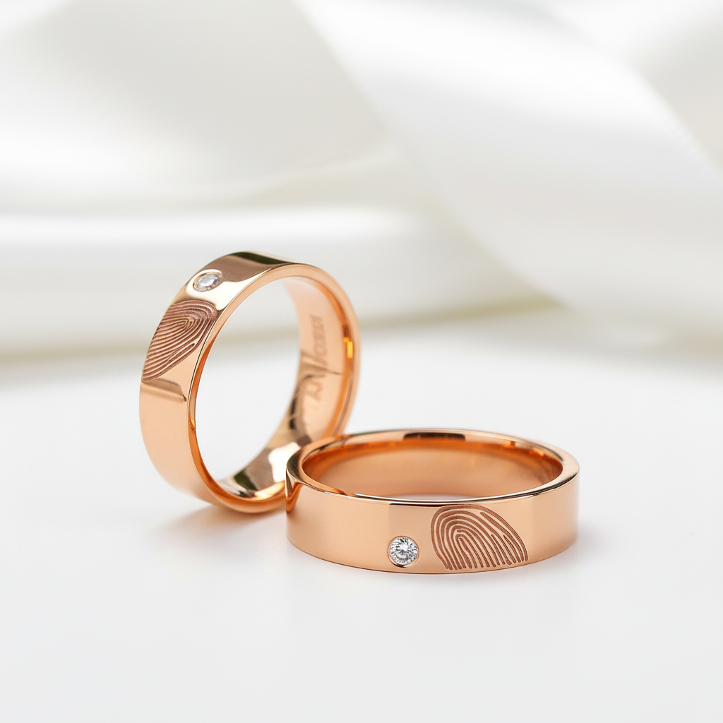 14k Rose Gold Round Diamond Option Fingerprint Engagement Ring-Black Diamonds New York