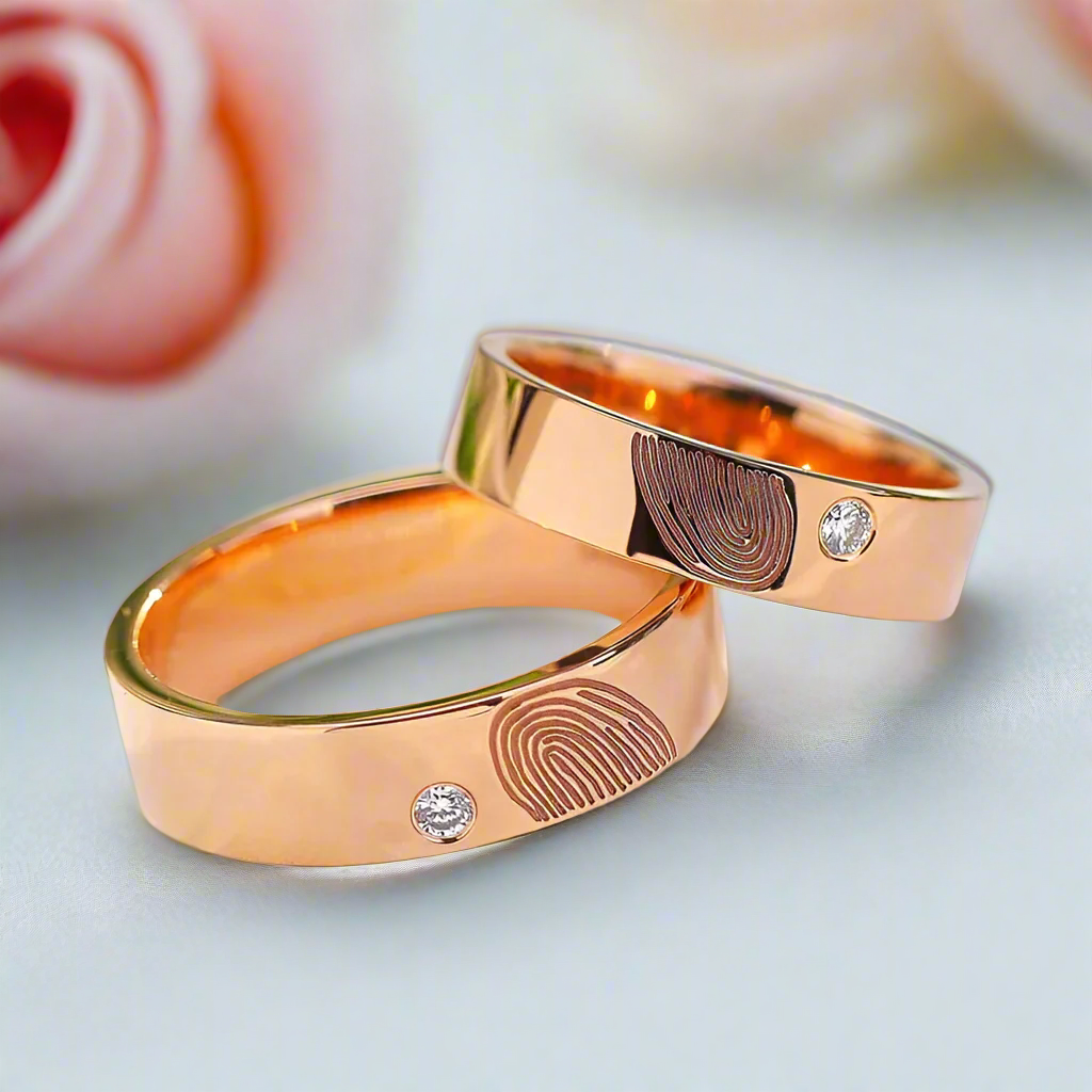 14k Rose Gold Round Diamond Fingerprint Engagement Ring-Black Diamonds New York