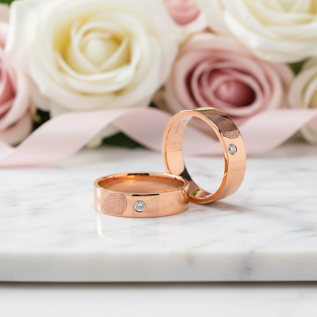 14k Rose Gold Round Diamond Option Fingerprint Engagement Ring-Black Diamonds New York