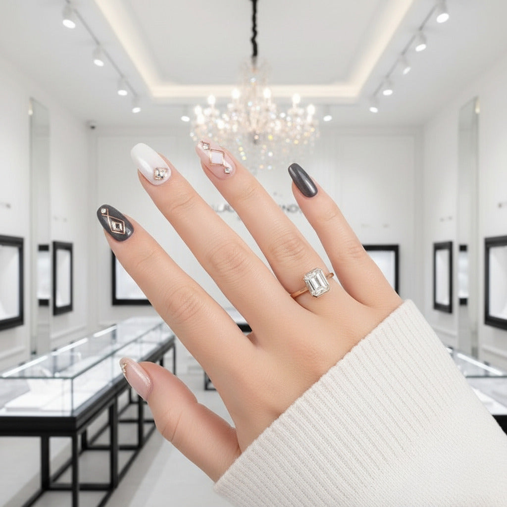 14k Solid Gold 3.0 Ct Emerald Cut Diamond Engagement Ring-Black Diamonds New York