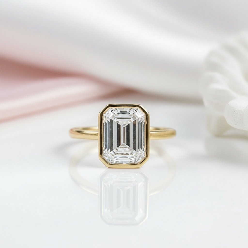14k Solid Gold 3.0 Ct Emerald Cut Diamond Engagement Ring-Black Diamonds New York