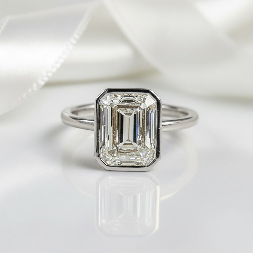 14k Solid Gold 3.0 Ct Emerald Cut Diamond Engagement Ring-Black Diamonds New York
