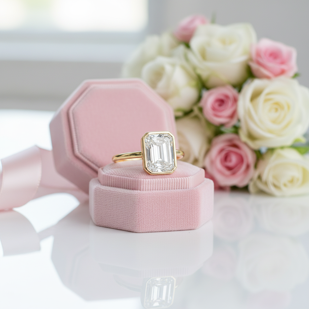 14k Solid Gold 3.0 Ct Emerald Cut Diamond Option Engagement Ring-Black Diamonds New York