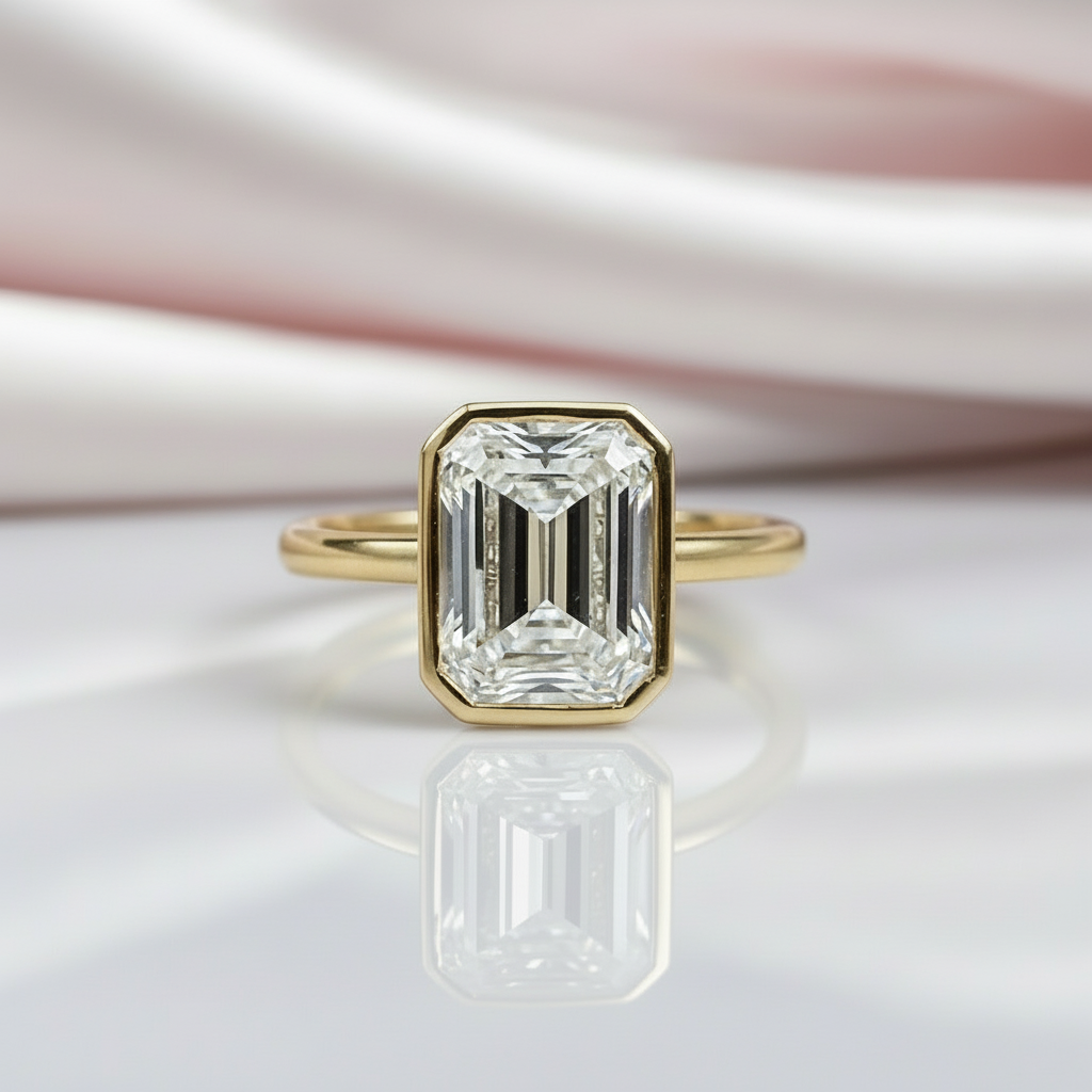 14k Solid Gold 3.0 Ct Emerald Cut Diamond Option Engagement Ring-Black Diamonds New York