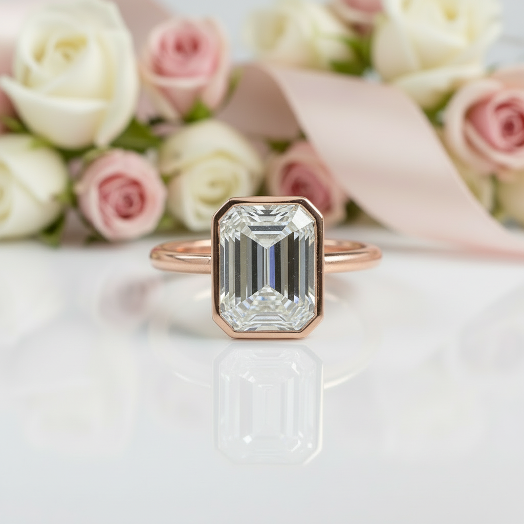 14k Solid Gold 3.0 Ct Emerald Cut Diamond Engagement Ring-Black Diamonds New York