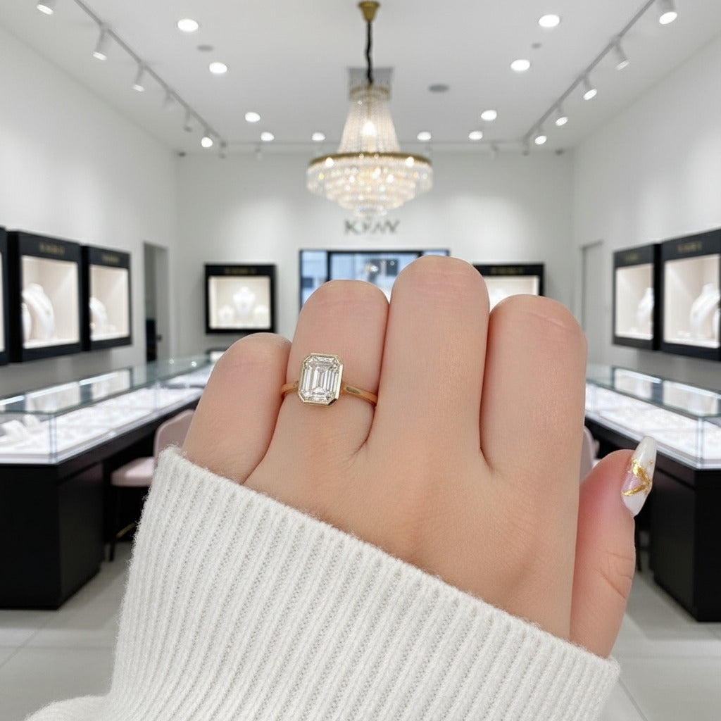 14k Solid Gold 3.0 Ct Emerald Cut Diamond Engagement Ring-Black Diamonds New York