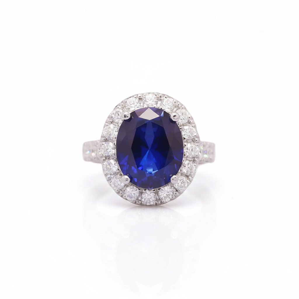 14k Solid White Gold 5.0ct Oval Sapphire Diamond Option Engagement Ring-Black Diamonds New York
