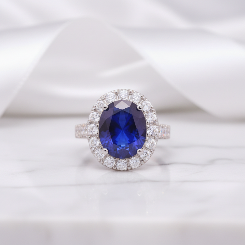 14k Solid White Gold 5.0ct Oval Sapphire Diamond Option Engagement Ring-Black Diamonds New York