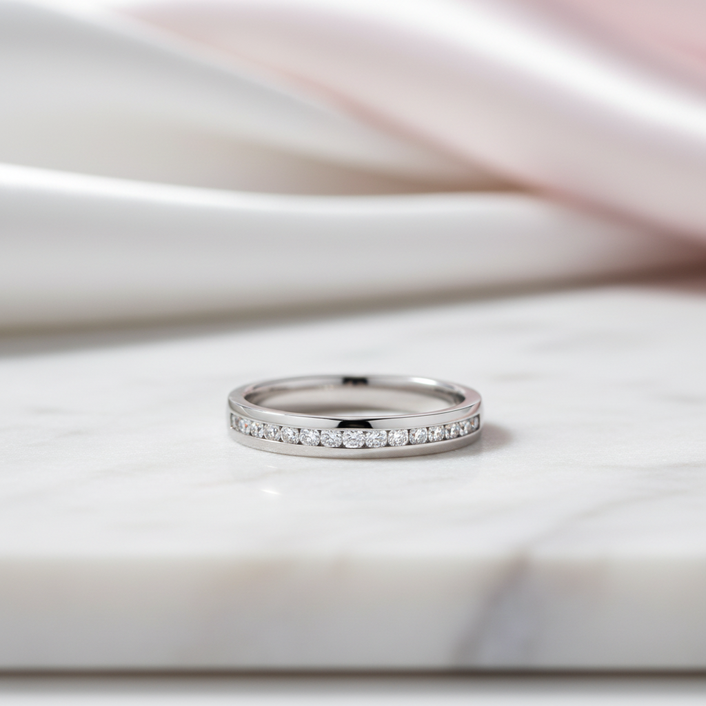 14k Solid White Gold Half Eternity Ring 0.17ct Natural Diamond Option-Black Diamonds New York