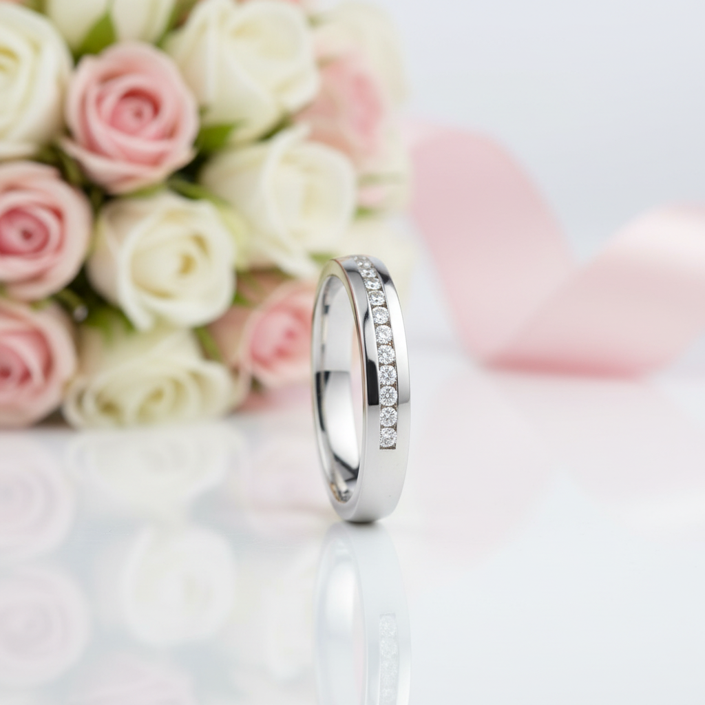 14k Solid White Gold Half Eternity Ring 0.17ct Natural Diamond Option-Black Diamonds New York
