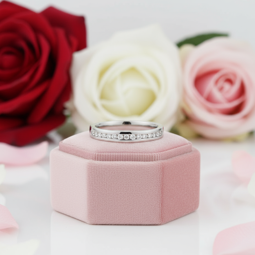 14k Solid White Gold Half Eternity Ring 0.17ct Natural Diamond-Black Diamonds New York