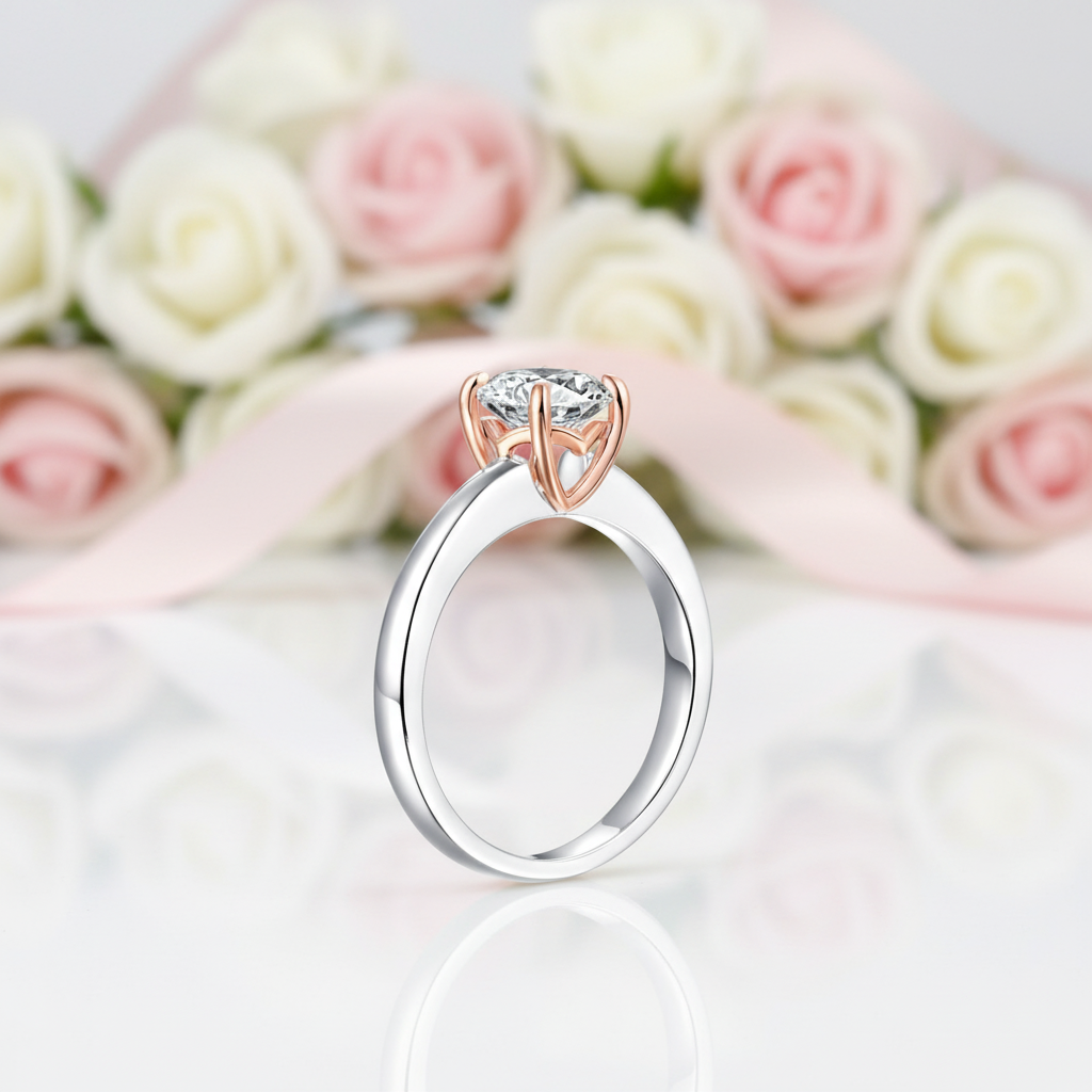 14k Two-Tone Gold 1.0 Ct Lab Grown Diamond Option Engagement Ring-Black Diamonds New York