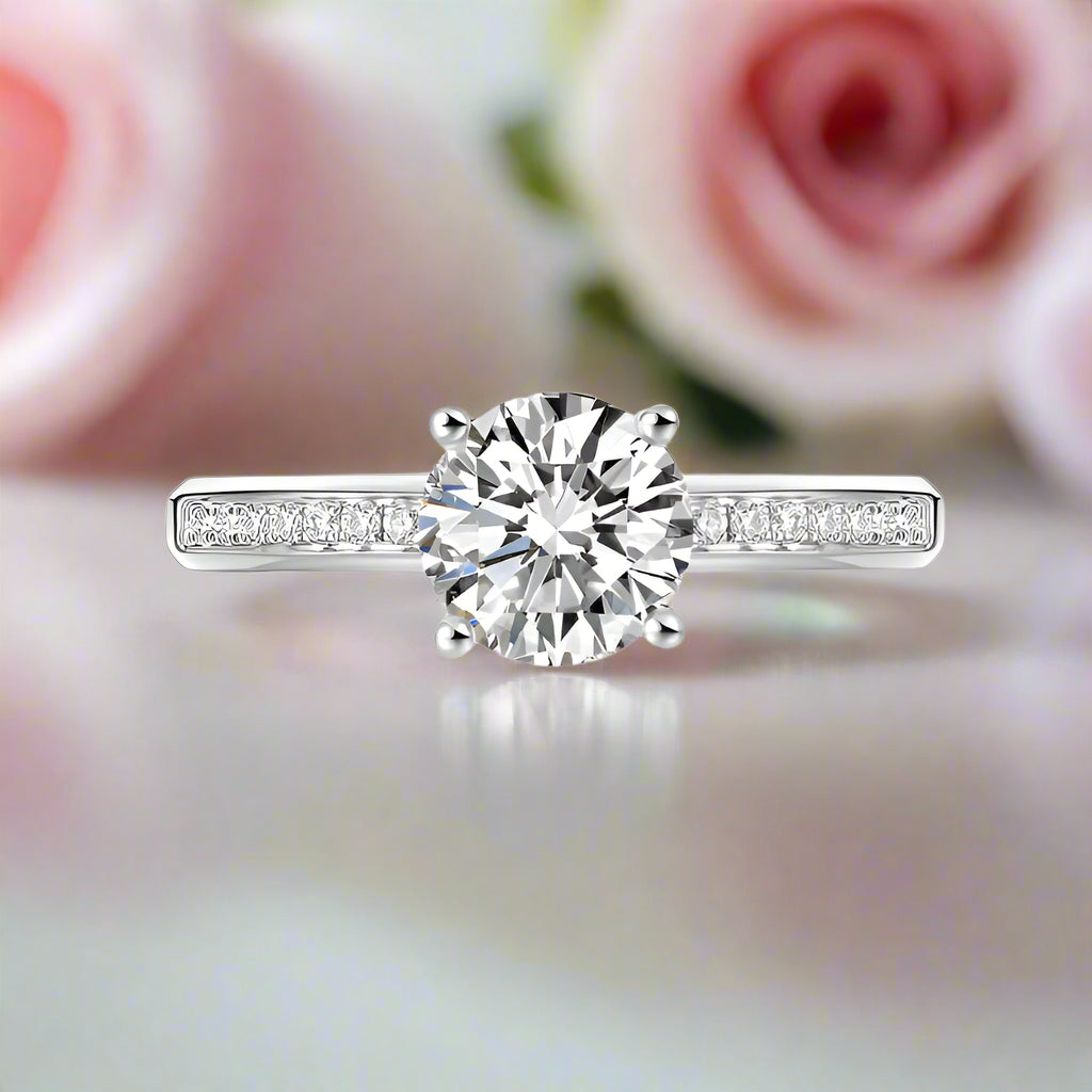 14k White Gold 1.0 Ct Round Lab-Grown Diamond Engagement Ring-Black Diamonds New York