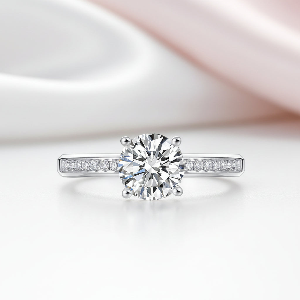 14k White Gold 1.0 Ct Round Lab-Grown Diamond Option Engagement Ring-Black Diamonds New York