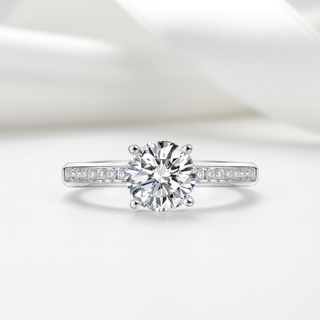 14k White Gold 1.0 Ct Round Lab-Grown Diamond Option Engagement Ring-Black Diamonds New York