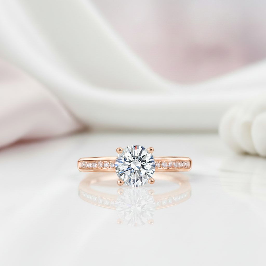 14k White Gold 1.0 Ct Round Lab-Grown Diamond Option Engagement Ring-Black Diamonds New York