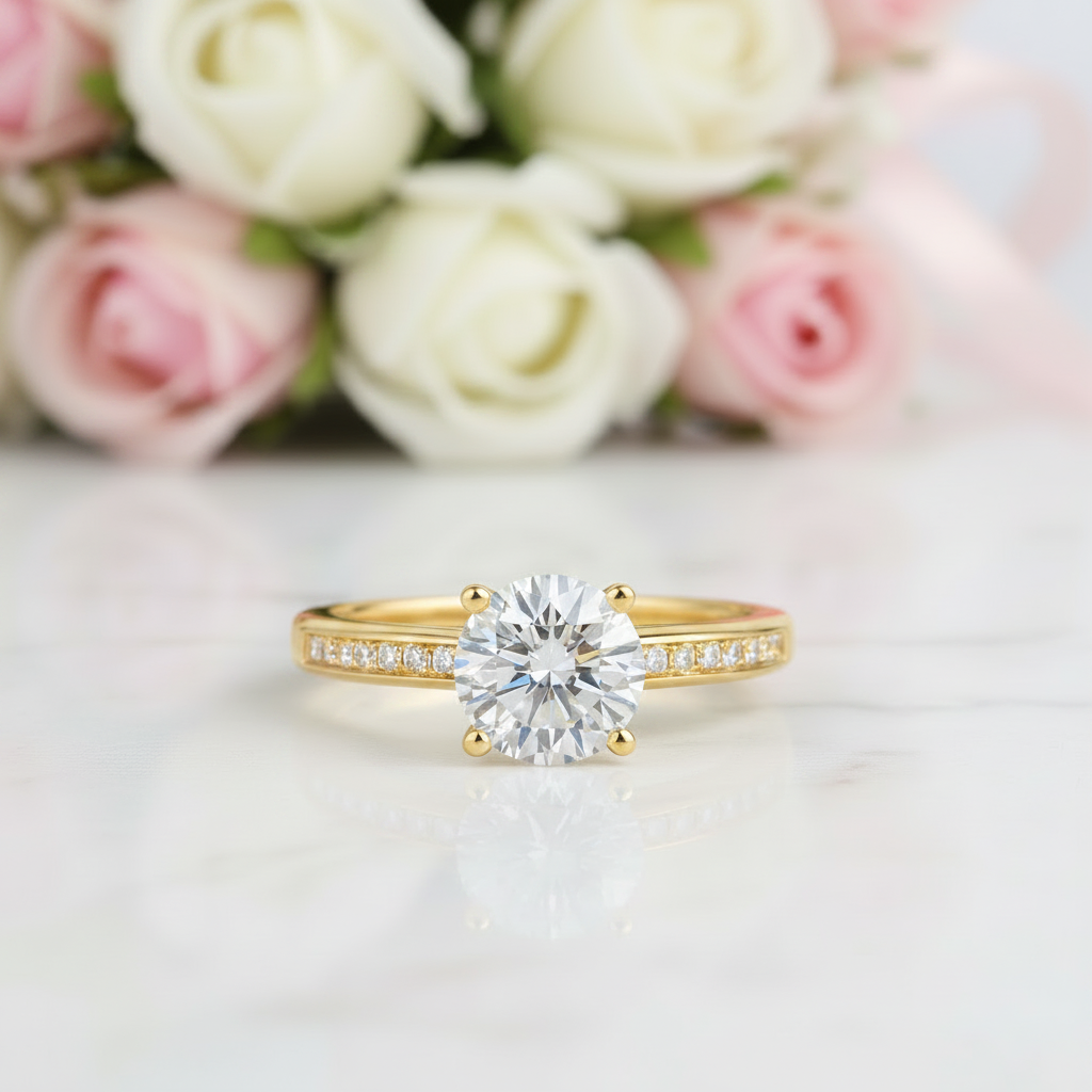 14k White Gold 1.0 Ct Round Lab-Grown Diamond Option Engagement Ring-Black Diamonds New York