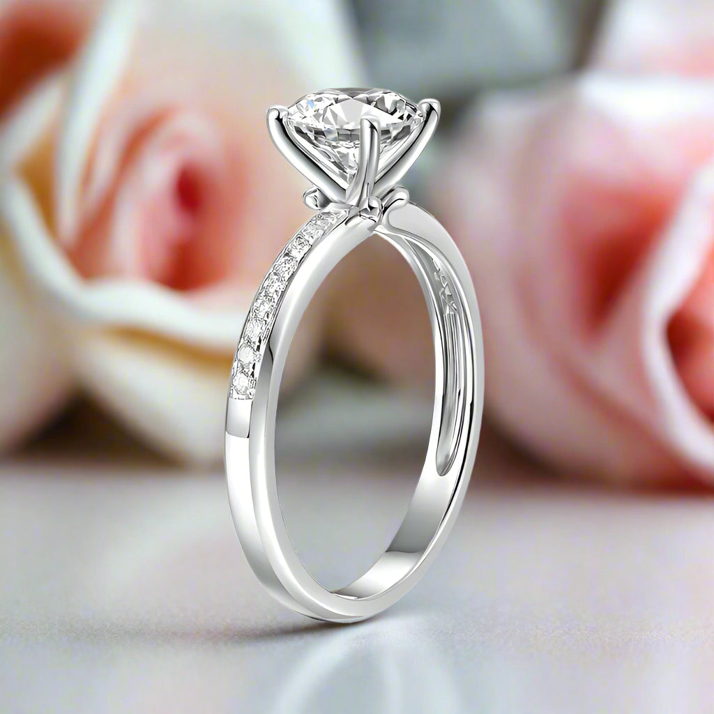 14k White Gold 1.0 Ct Round Lab-Grown Diamond Engagement Ring-Black Diamonds New York