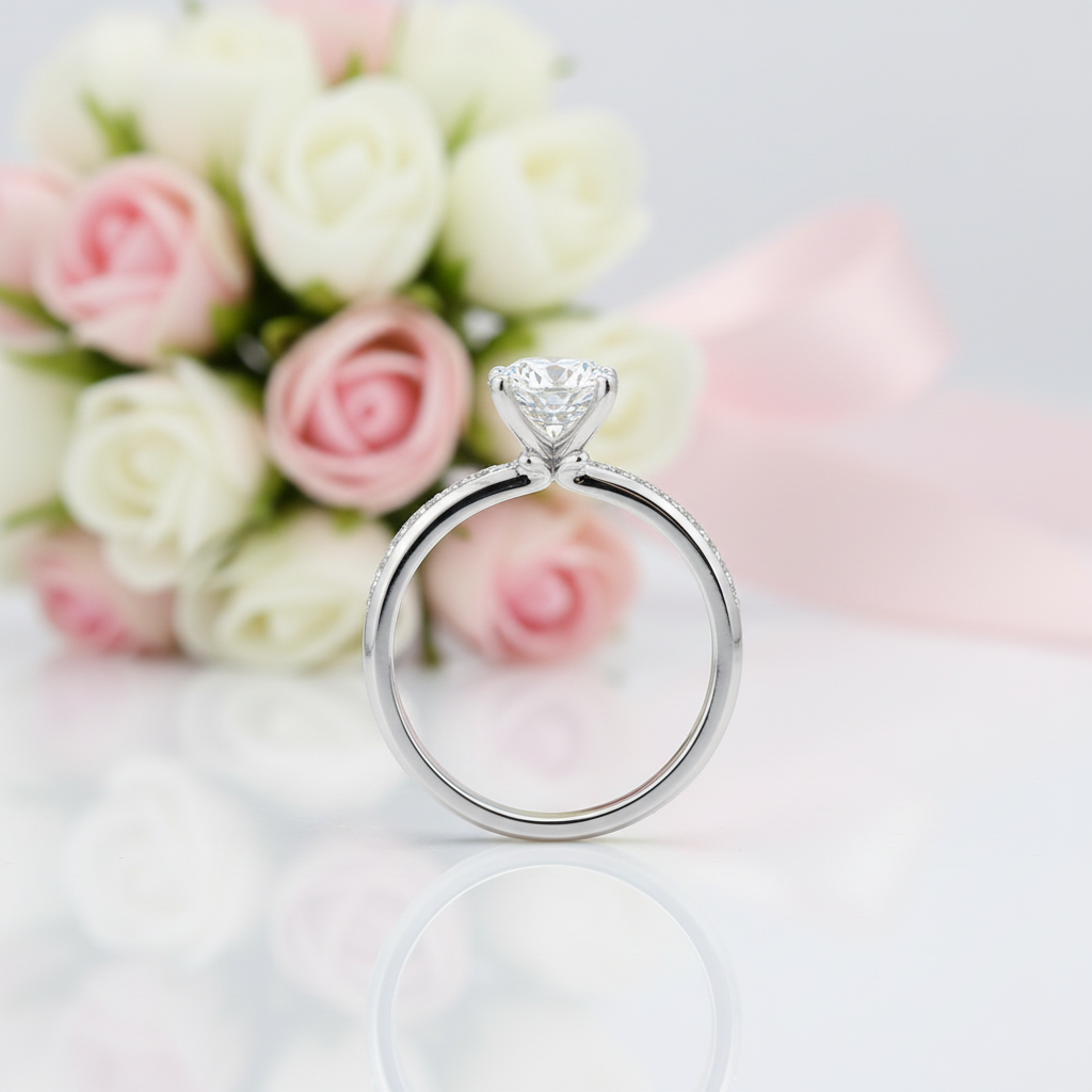14k White Gold 1.0 Ct Round Lab-Grown Diamond Option Engagement Ring-Black Diamonds New York